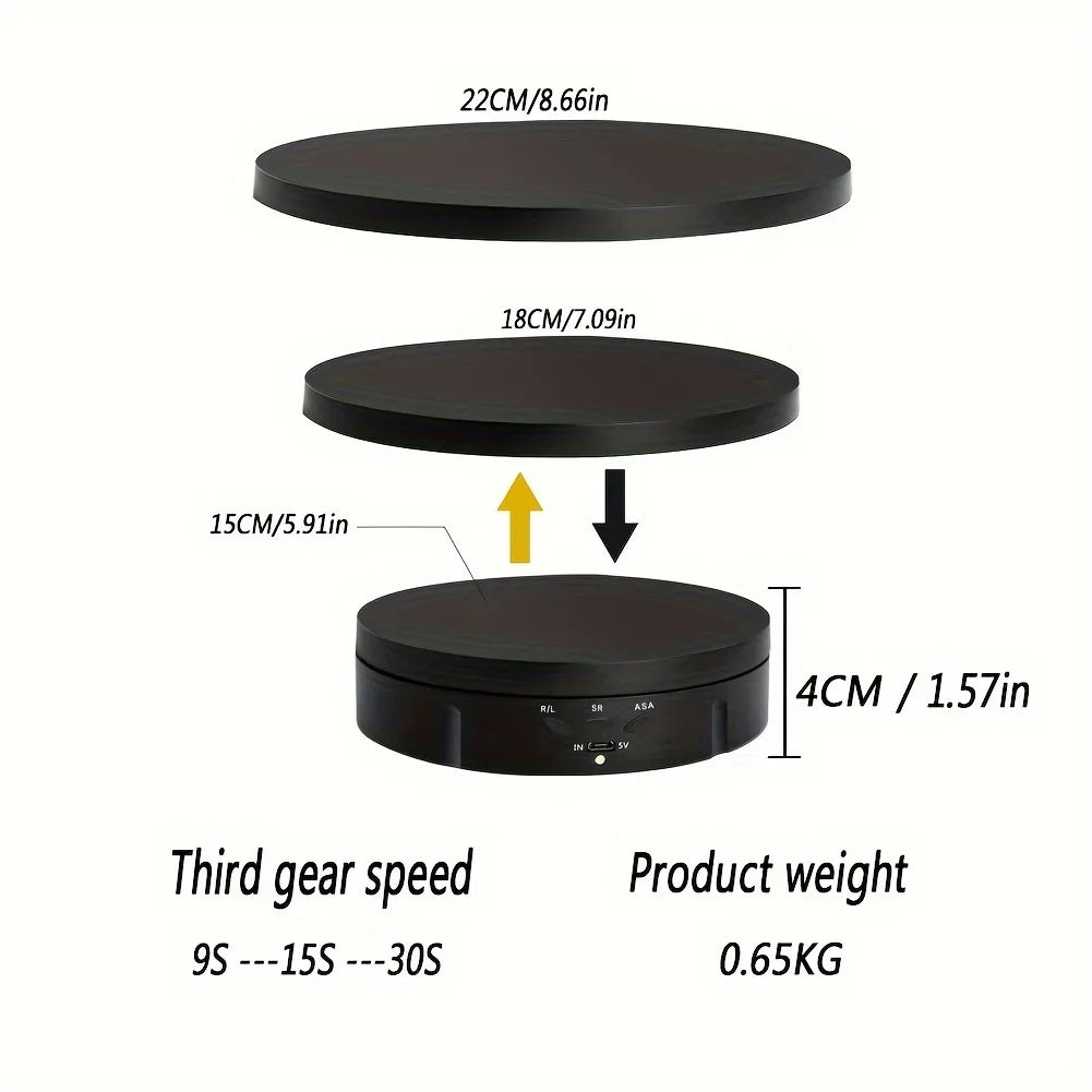 3 Speeds Electric Rotating Display Stand Mirror 360 Degree Turntable Jewelry Holder Battery/USB Power for Photography Shooting